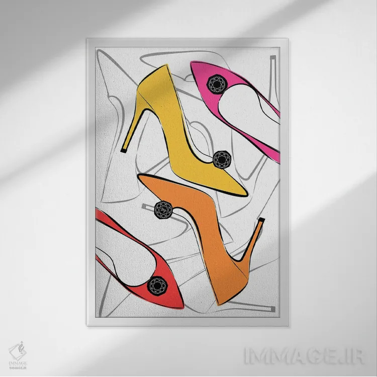 تابلو دکوراتیو کفش های پاشنه بلند شاد اثر مارتینا پاولوا - نمای قابدار سفید