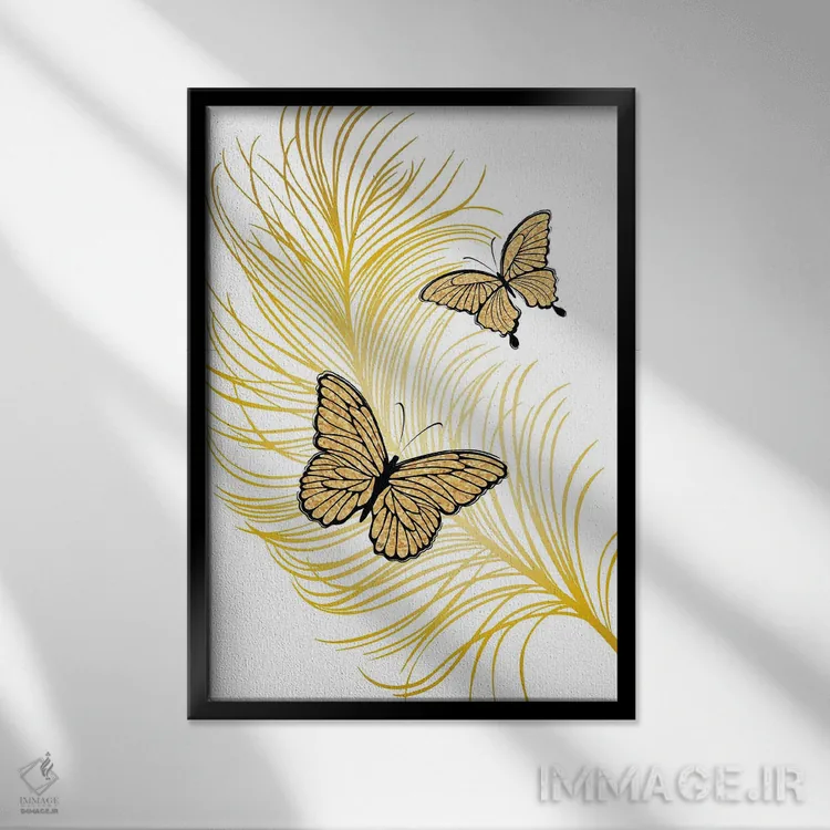 تابلو دکوراتیو پر طلایی لوکس اثر مارتینا پاولوا - نمای قابدار مشکی