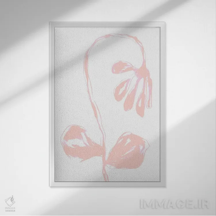 تابلو مینیمال شکوفه پرز هلو اثر مارتینا پاولوا - نمای قابدار سفید