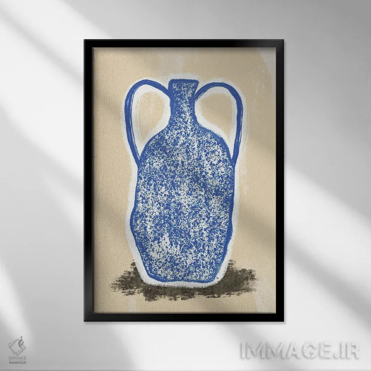 تابلو دکوراتیو گلدان بزرگ آبی اثر مارتینا پاولوا - نمای قابدار مشکی