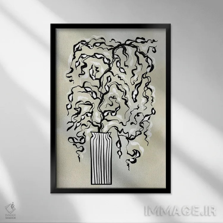 تابلو دکوراتیو شاخه های سیاه اثر مارتینا پاولوا - نمای قابدار مشکی