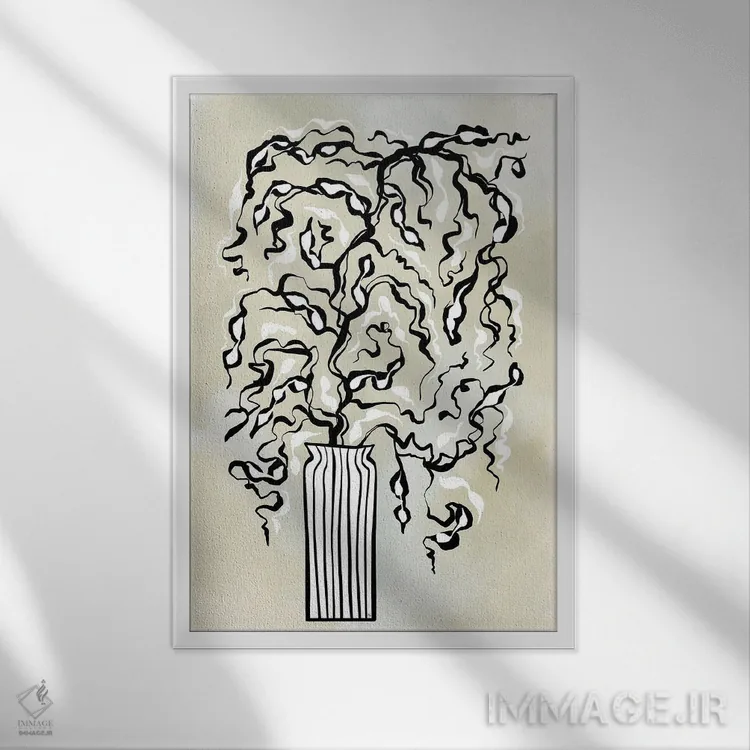 تابلو دکوراتیو شاخه های سیاه اثر مارتینا پاولوا - نمای قابدار سفید