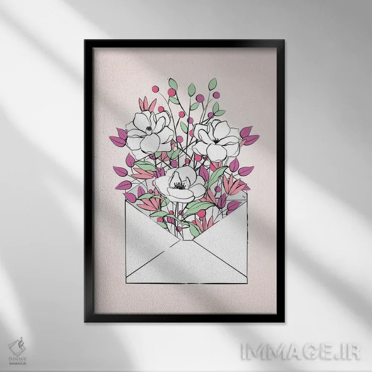 تابلو دکوراتیو نامه گل اثر مارتینا پاولوا - نمای قابدار مشکی