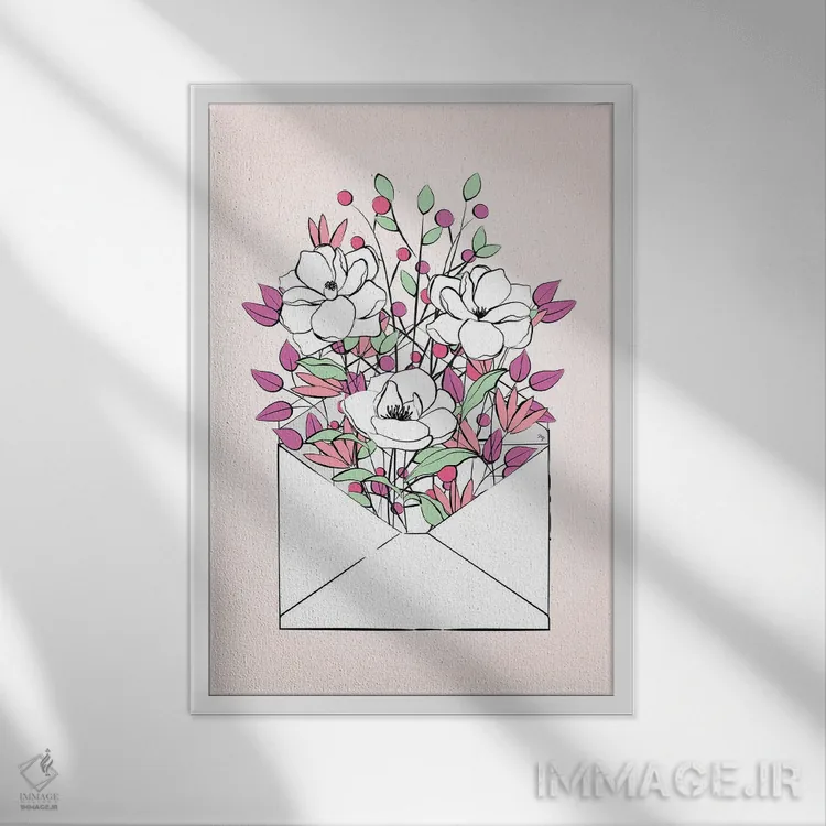 تابلو دکوراتیو نامه گل اثر مارتینا پاولوا - نمای قابدار سفید