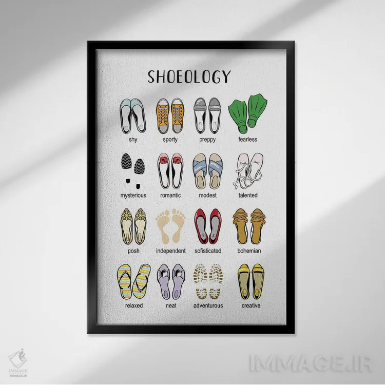 تابلو دکوراتیو کفش شناسی اثر مارتینا پاولوا - نمای قابدار مشکی