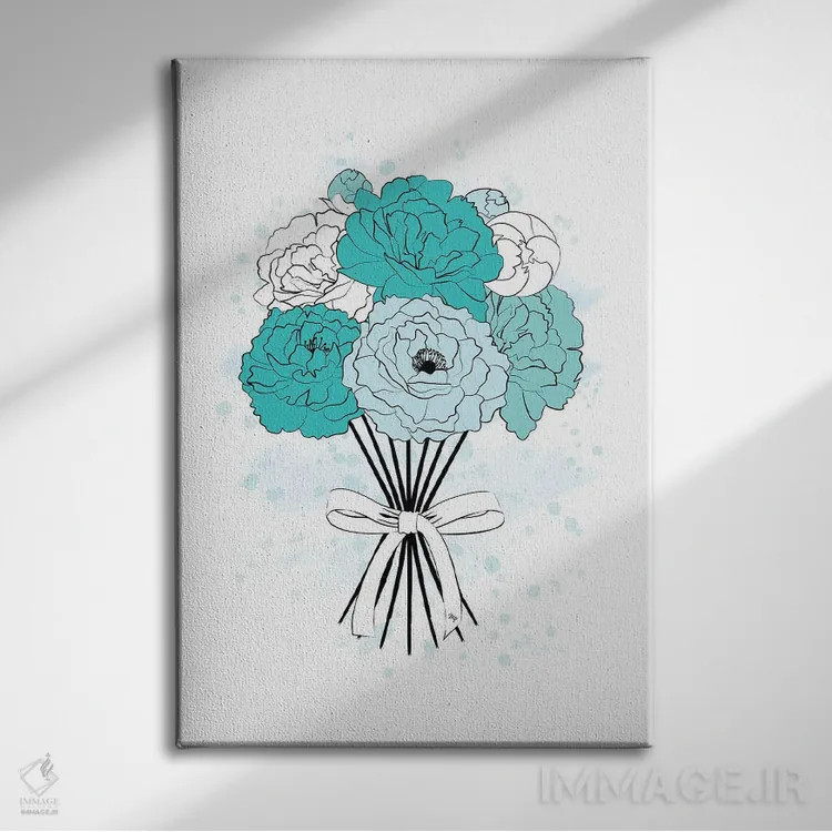 تابلو دکوراتیو دسته گل پیونی آبی اثر مارتینا پاولوا - نمای روبهرو روی دیوار