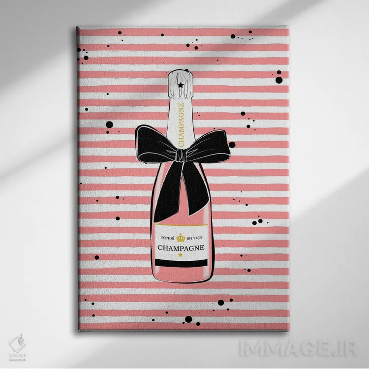 تابلو دکوراتیو شامپاین راه راه صورتی اثر مارتینا پاولوا - نمای روبهرو روی دیوار