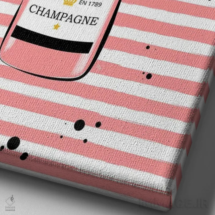 تابلو دکوراتیو شامپاین راه راه صورتی اثر مارتینا پاولوا - نمای نزدیک بافت بوم