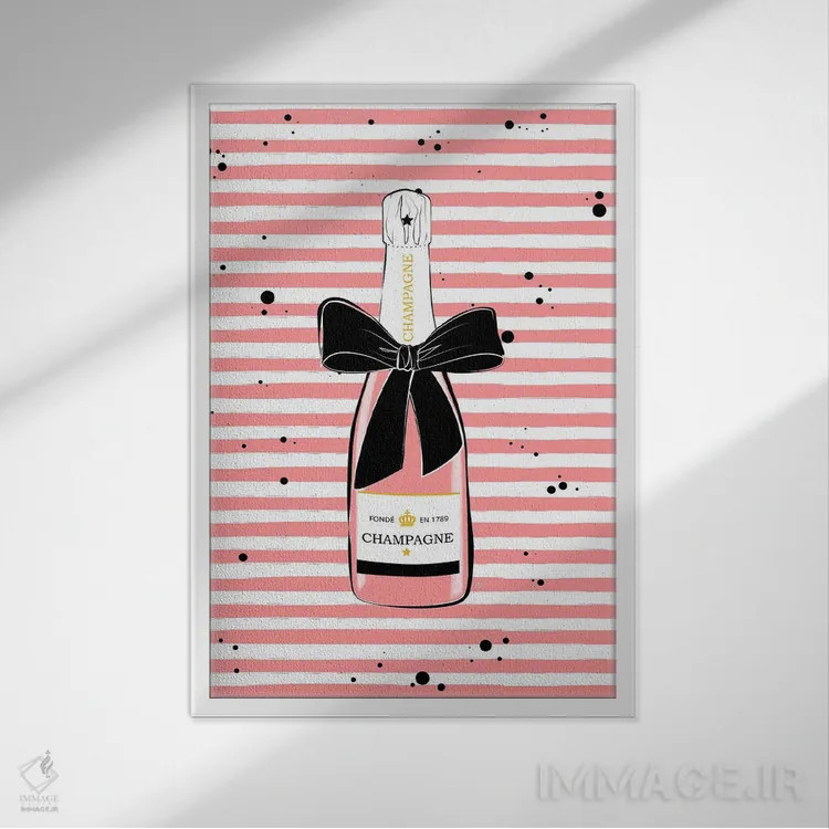 تابلو دکوراتیو شامپاین راه راه صورتی اثر مارتینا پاولوا - نمای قابدار سفید