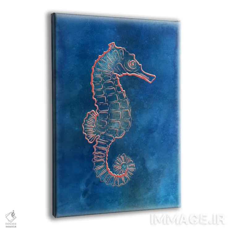 تابلو دکوراتیو اسب دریایی آبی اثر مارتینا پاولوا - نمای پرسپکتیو محصول