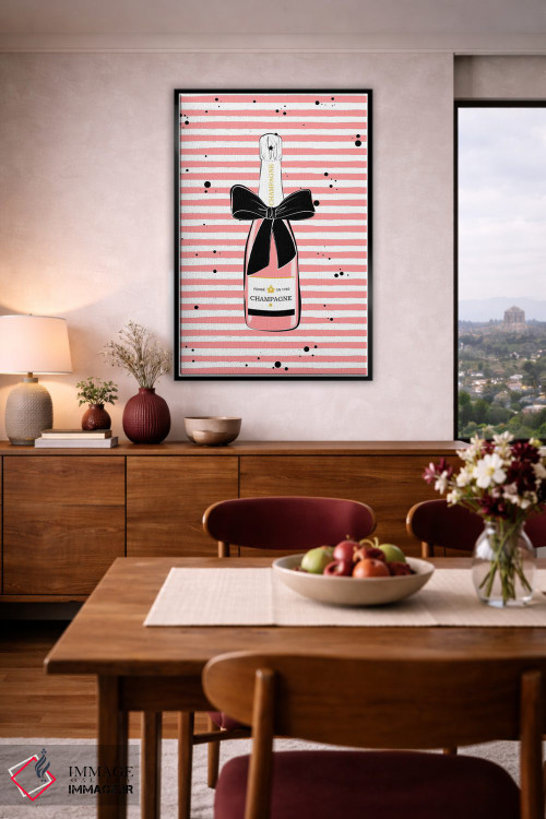 تابلو دکوراتیو شامپاین راه راه صورتی اثر مارتینا پاولوا - D5B