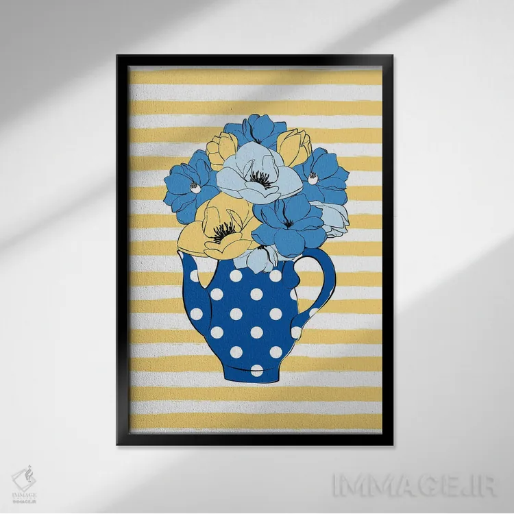 تابلو دکوراتیو گل های قوری چای اثر مارتینا پاولوا - نمای قابدار مشکی