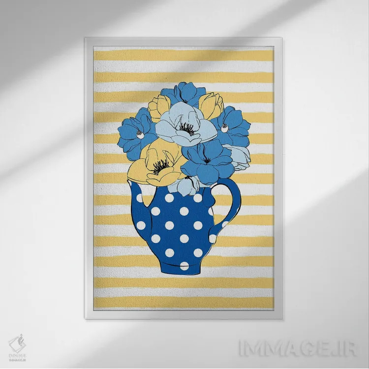 تابلو دکوراتیو گل های قوری چای اثر مارتینا پاولوا - نمای قابدار سفید