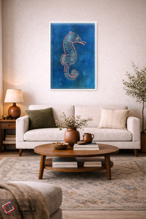 تابلو دکوراتیو اسب دریایی آبی اثر مارتینا پاولوا - D3W