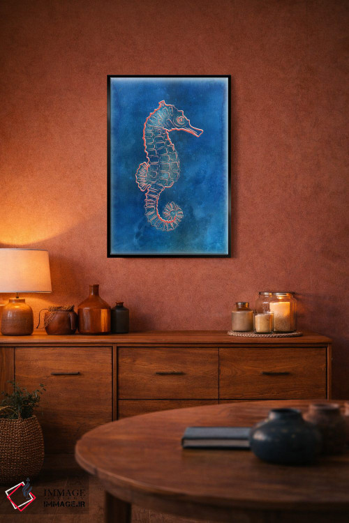 تابلو دکوراتیو اسب دریایی آبی اثر مارتینا پاولوا - D5B