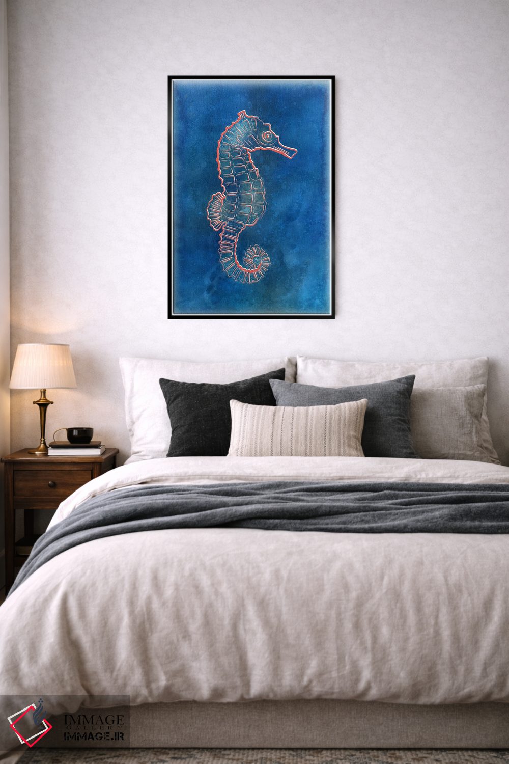 تابلو دکوراتیو اسب دریایی آبی اثر مارتینا پاولوا - D6B