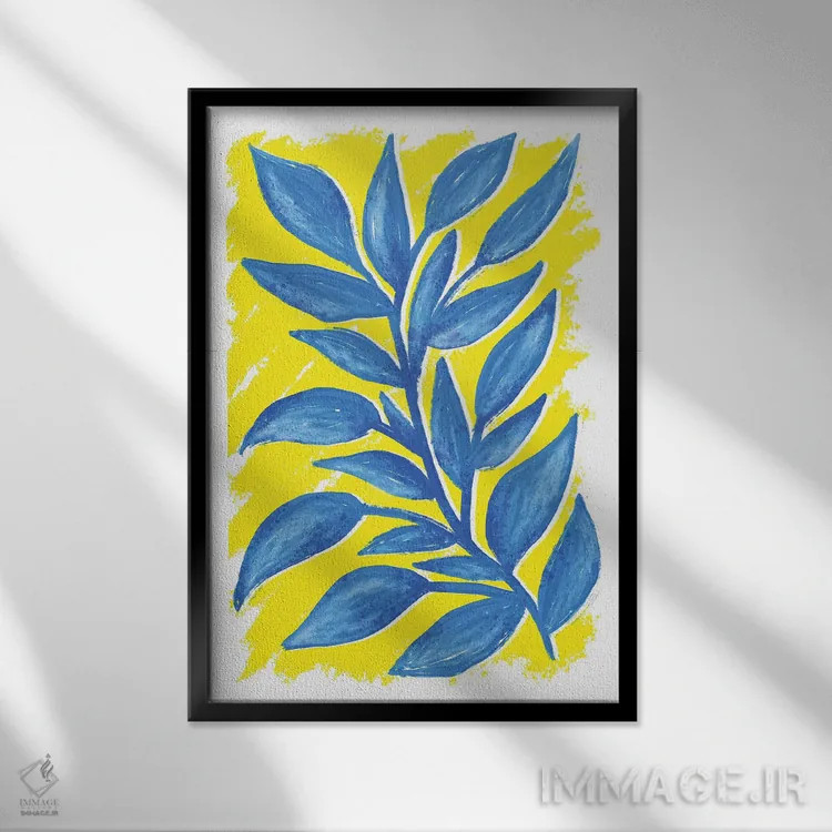 تابلو دکوراتیو گیاه آبی اثر مارتینا پاولوا - نمای قابدار مشکی