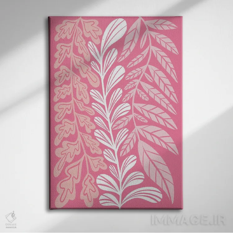 تابلو مینیمال گیاهان بلند صورتی اثر مارتینا پاولوا - نمای روبهرو روی دیوار