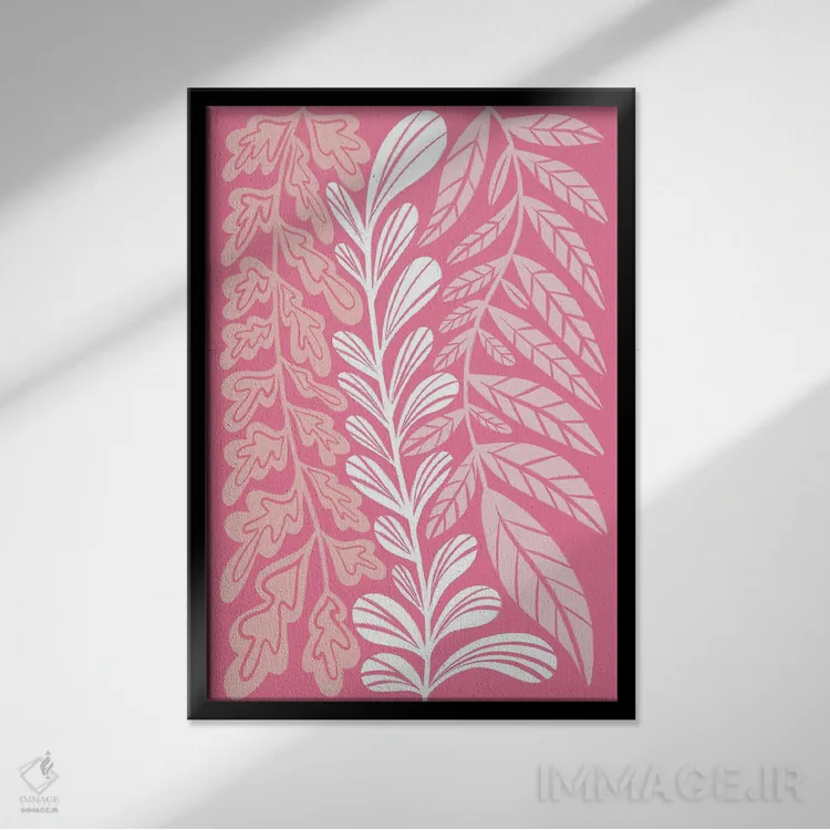 تابلو مینیمال گیاهان بلند صورتی اثر مارتینا پاولوا - نمای قابدار مشکی