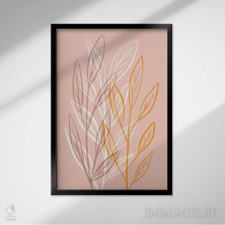 تابلو مینیمال گیاهان پرزدار هلو اثر مارتینا پاولوا - نمای قابدار مشکی