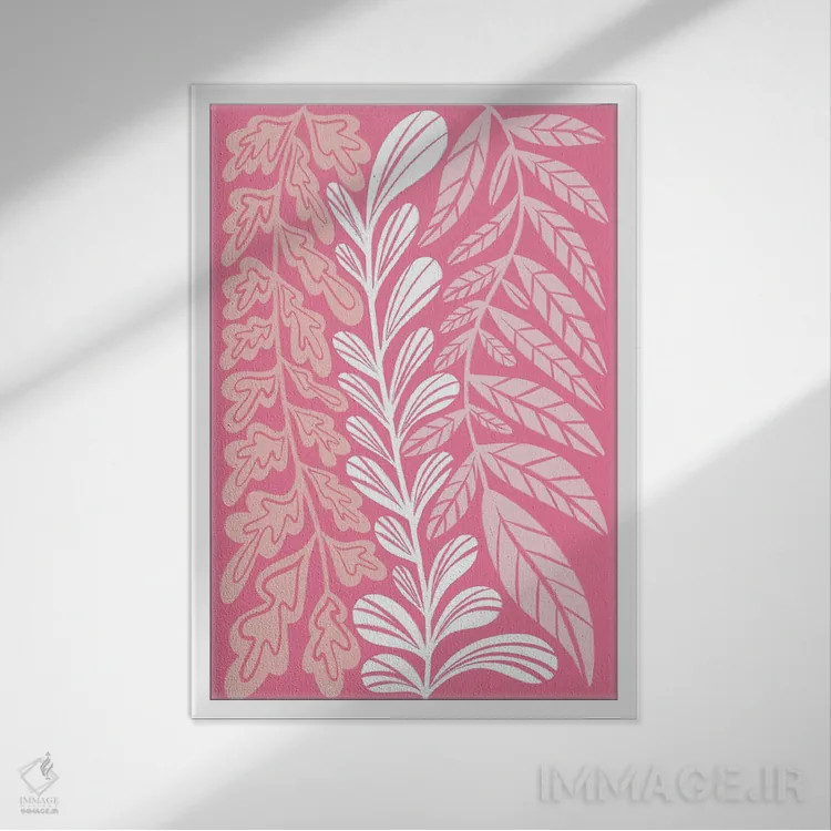 تابلو مینیمال گیاهان بلند صورتی اثر مارتینا پاولوا - نمای قابدار سفید