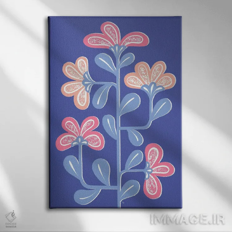 تابلو مینیمال گل مردمی آبی در حال رشد اثر مارتینا پاولوا - نمای روبهرو روی دیوار