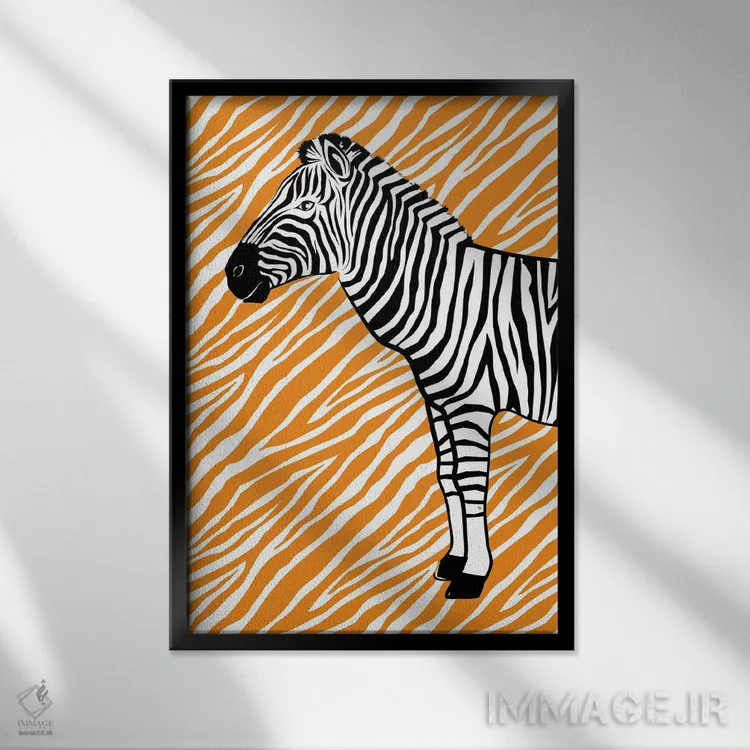 تابلو دکوراتیو گورخر کوچک نارنجی اثر مارتینا پاولوا - نمای قابدار مشکی