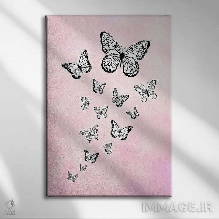 تابلو دکوراتیو پروانه های کوچک صورتی اثر مارتینا پاولوا - نمای روبهرو روی دیوار