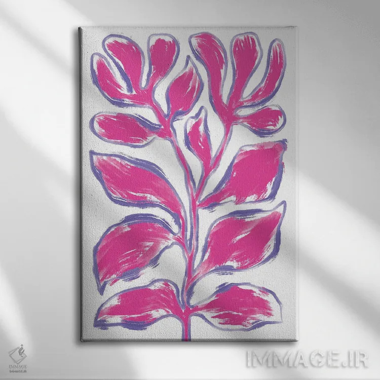 تابلو مینیمال گیاه نقاشی انتزاعی صورتی اثر مارتینا پاولوا - نمای روبهرو روی دیوار