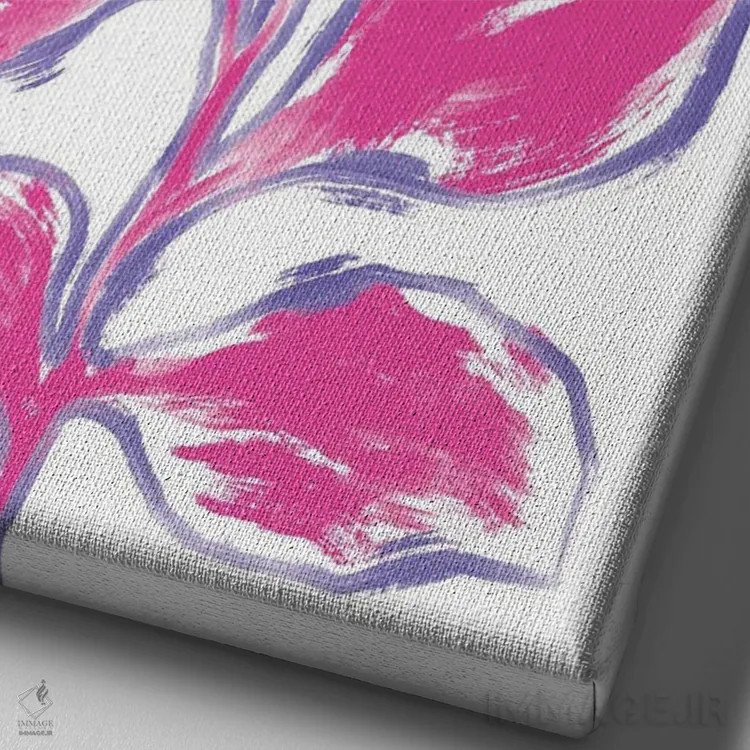 تابلو مینیمال گیاه نقاشی انتزاعی صورتی اثر مارتینا پاولوا - نمای نزدیک بافت بوم