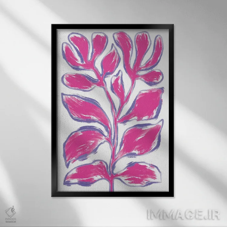 تابلو مینیمال گیاه نقاشی انتزاعی صورتی اثر مارتینا پاولوا - نمای قابدار مشکی