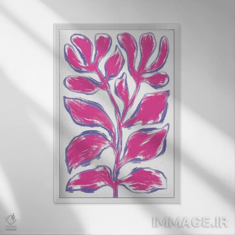 تابلو مینیمال گیاه نقاشی انتزاعی صورتی اثر مارتینا پاولوا - نمای قابدار سفید