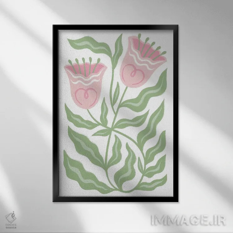 تابلو دکوراتیو شکوفه لاله صورتی اثر مارتینا پاولوا - نمای قابدار مشکی