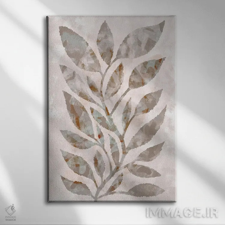 تابلو مینیمال برگ های موکا اثر مارتینا پاولوا - نمای روبهرو روی دیوار