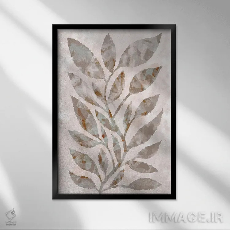 تابلو مینیمال برگ های موکا اثر مارتینا پاولوا - نمای قابدار مشکی