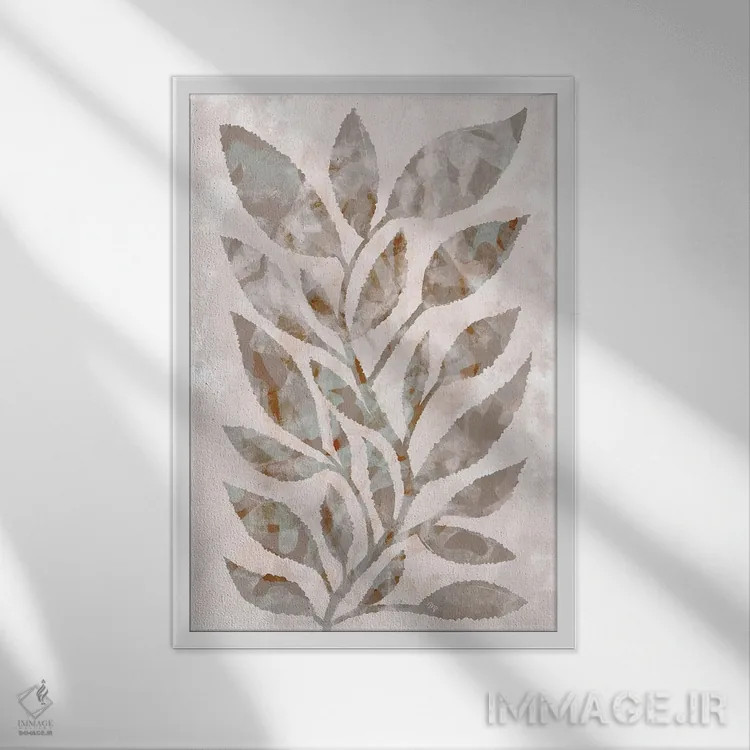 تابلو مینیمال برگ های موکا اثر مارتینا پاولوا - نمای قابدار سفید