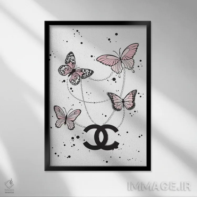 تابلو دکوراتیو پروانه های شنل ۲ اثر مارتینا پاولوا - نمای قابدار مشکی