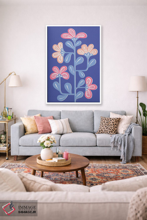 تابلو مینیمال گل مردمی آبی در حال رشد اثر مارتینا پاولوا - D1W