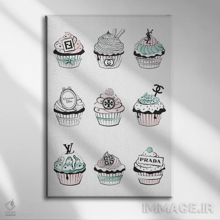 تابلو دکوراتیو کاپ کیک های طراحی شده اثر مارتینا پاولوا - نمای روبهرو روی دیوار