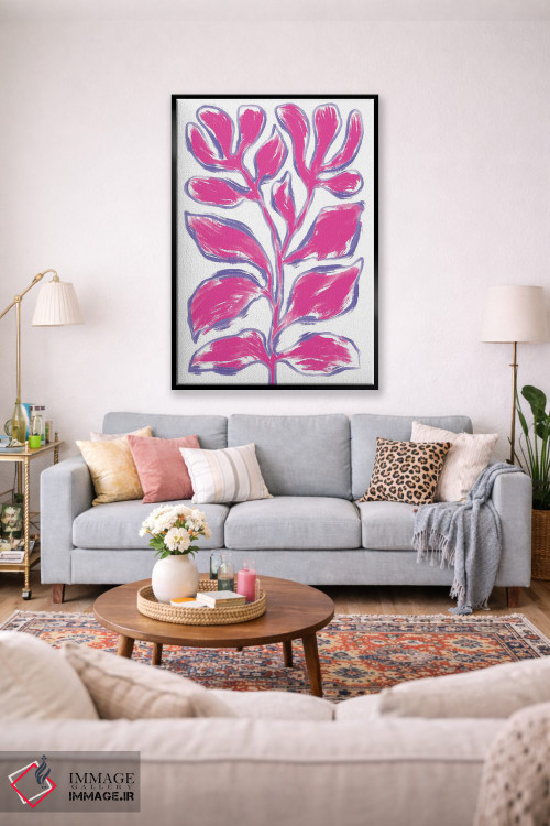 تابلو مینیمال گیاه نقاشی انتزاعی صورتی اثر مارتینا پاولوا - D2B