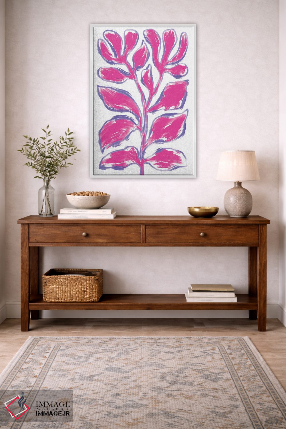 تابلو مینیمال گیاه نقاشی انتزاعی صورتی اثر مارتینا پاولوا - D3W