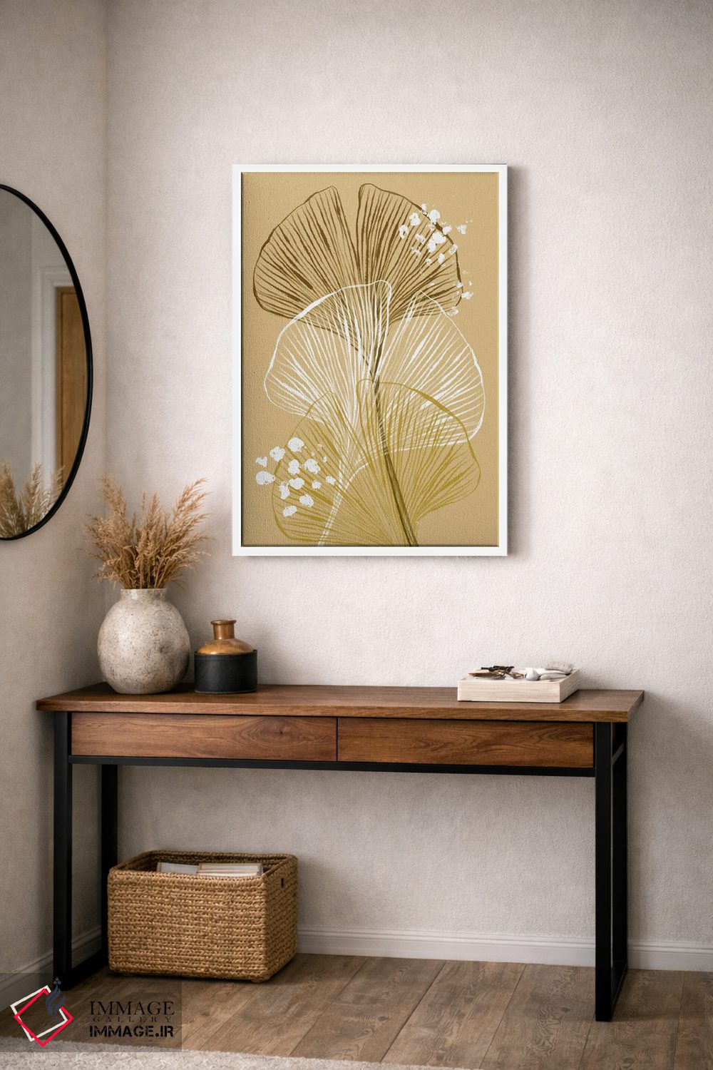 تابلو مینیمال برگ های جینکو بژ اثر مارتینا پاولوا - D3W