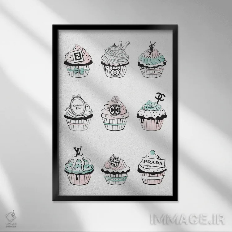 تابلو دکوراتیو کاپ کیک های طراحی شده اثر مارتینا پاولوا - نمای قابدار مشکی