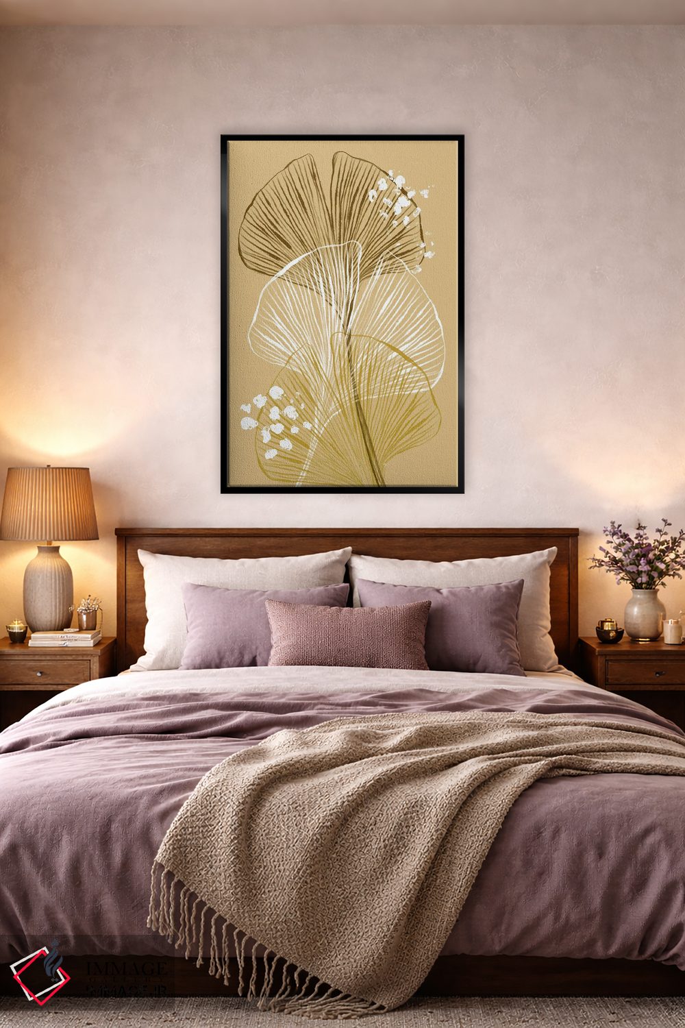 تابلو مینیمال برگ های جینکو بژ اثر مارتینا پاولوا - D4B