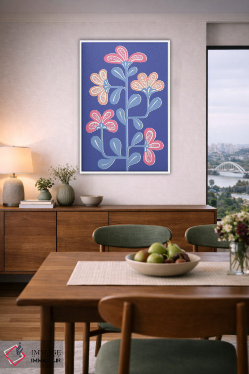 تابلو مینیمال گل مردمی آبی در حال رشد اثر مارتینا پاولوا - D6W