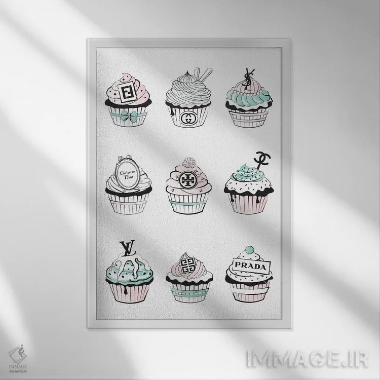 تابلو دکوراتیو کاپ کیک های طراحی شده اثر مارتینا پاولوا - نمای قابدار سفید