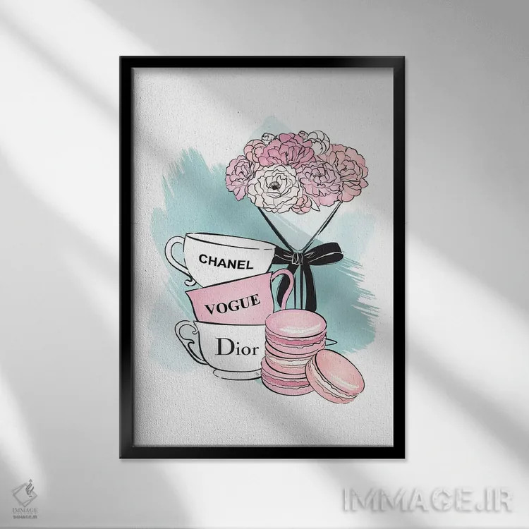 تابلو دکوراتیو زمان چای طراحی شده اثر مارتینا پاولوا - نمای قابدار مشکی