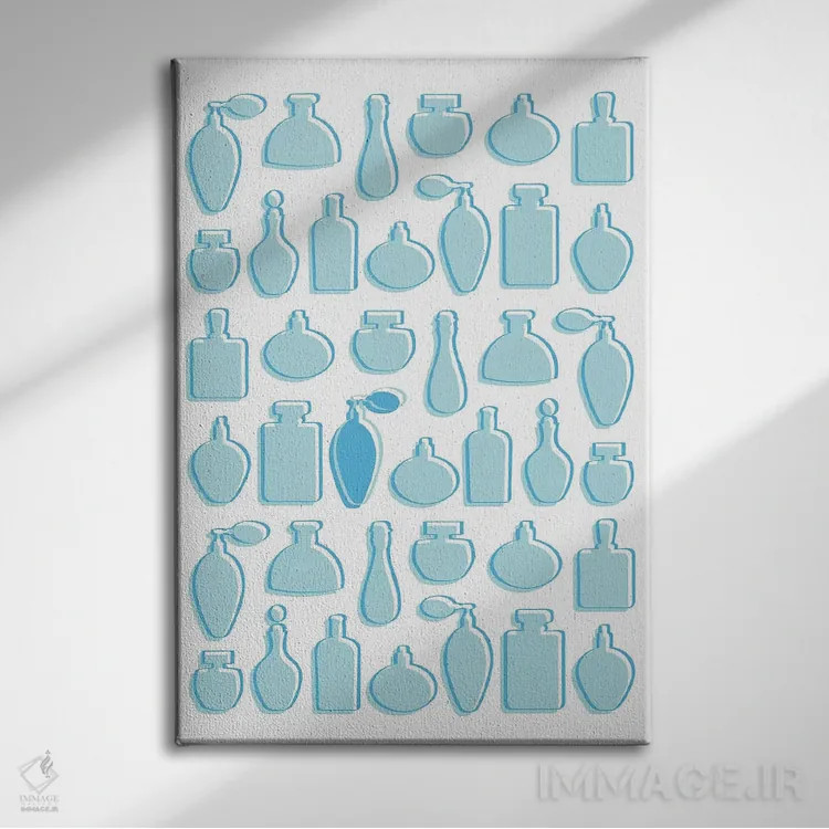 تابلو مینیمال عطرهای آبی اثر مارتینا پاولوا - نمای روبهرو روی دیوار