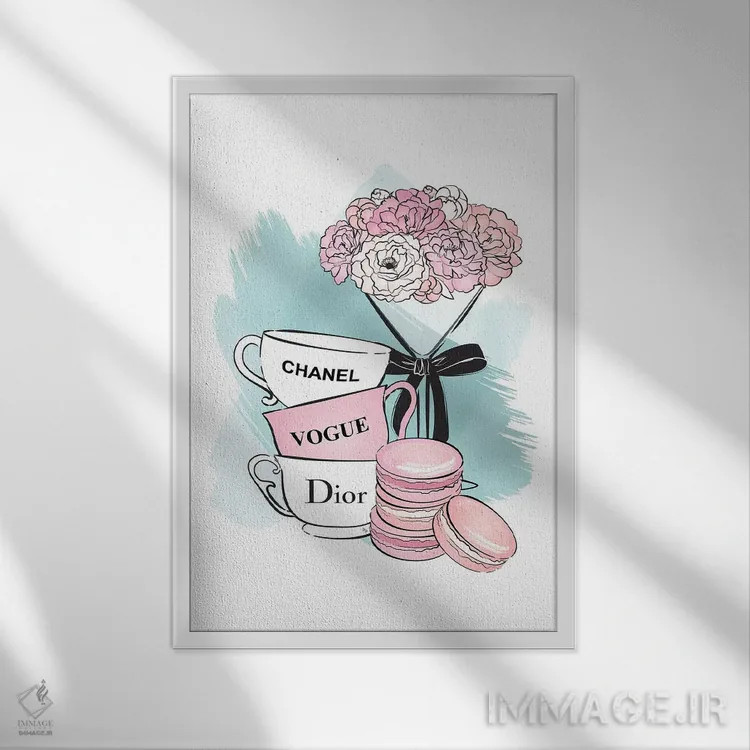 تابلو دکوراتیو زمان چای طراحی شده اثر مارتینا پاولوا - نمای قابدار سفید