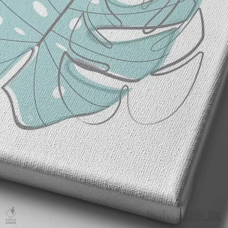تابلو مینیمال برگ های آبی اثر مارتینا پاولوا - نمای نزدیک بافت بوم